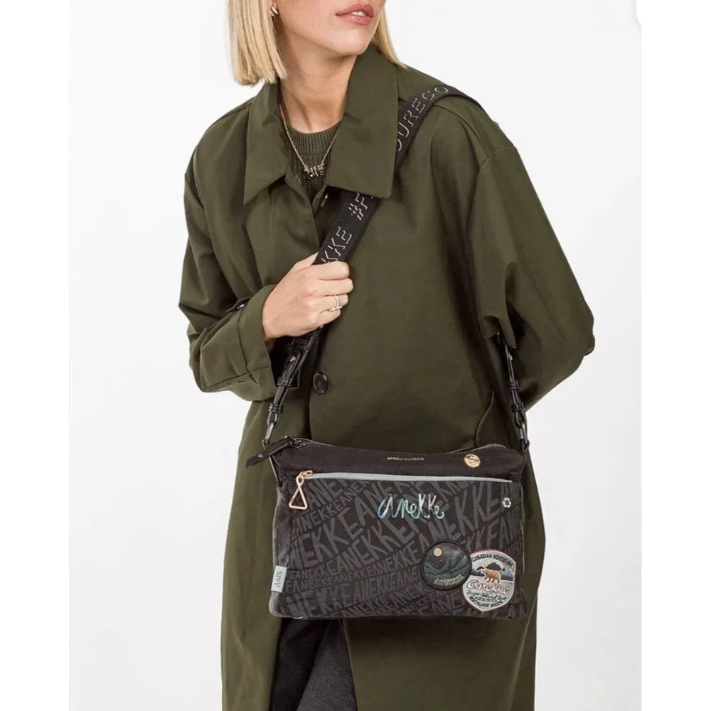 ANEKKE Shoulder Bag Nature Woods Black Eco‎ Recycled Canada Map Crossbody
